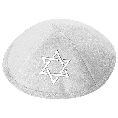 Ultra Suede Kippah - White Silver Magen David