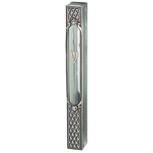 Glass Mezuzah Case with Metal Plaque 15 cm