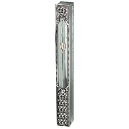 Glass Mezuzah Case with Metal Plaque 15 cm