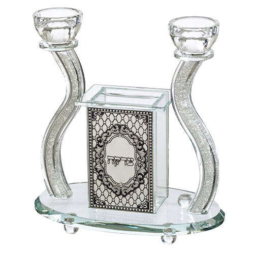 Crystal Candlesticks with Tzedakah Box