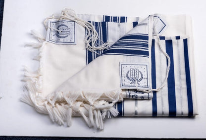 Wool Tallis - Blue and Silver Stripes